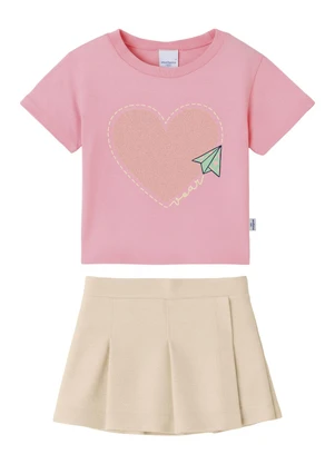 Malwee Kids - Conjunto Coração & Avião com Glitter Rosa Claro - MALWEE KIDS