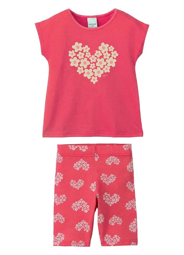 Malwee Kids - Conjunto Coração de Flores com Glitter Rosa