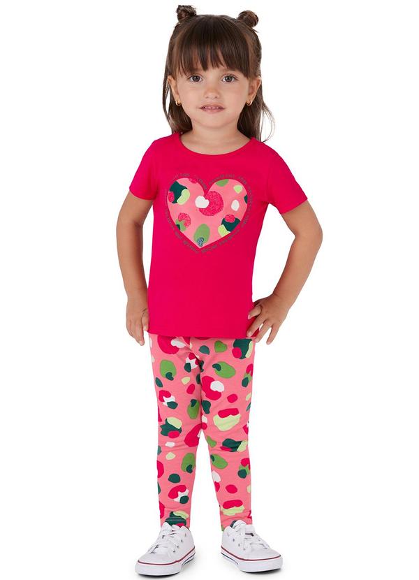 Malwee Kids - Conjunto Coração Estilizado com Glitter Rosa Escu