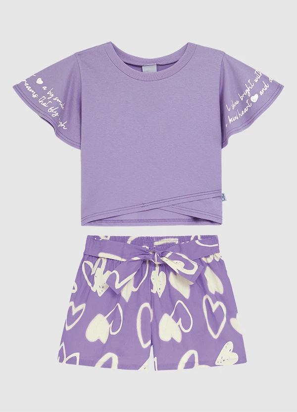 Malwee Kids - Conjunto Corações com Transpasse Roxo
