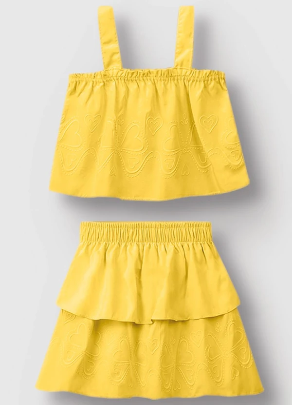 Carinhoso - Conjunto Corações em Puff Menina Amarelo 2