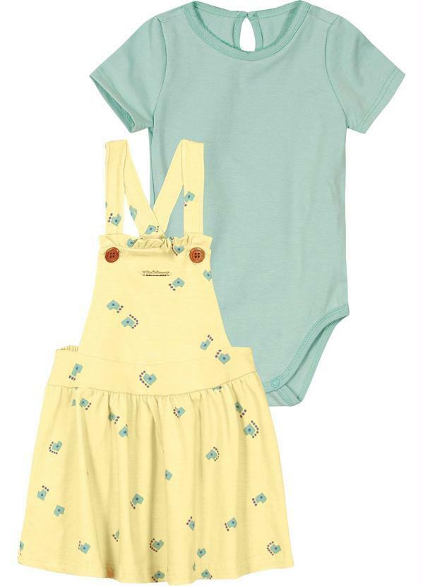 Carinhoso - Conjunto Corações Menina em Cotton Azul