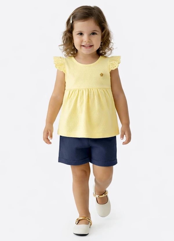 Pulla Bulla - Conjunto Cotton Leve Trabalhado Amarelo