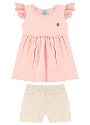 Pulla Bulla - Conjunto Cotton Leve Trabalhado Rosa - PULLA BULLA
