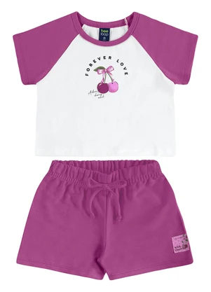 Bee Loop - Conjunto Cropped Cerejinha e Short Branco - BEE LOOP