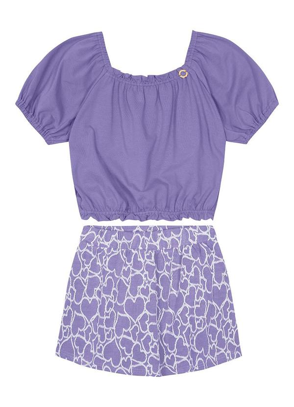 Carinhoso - Conjunto Cropped com Corações Menina Roxo
