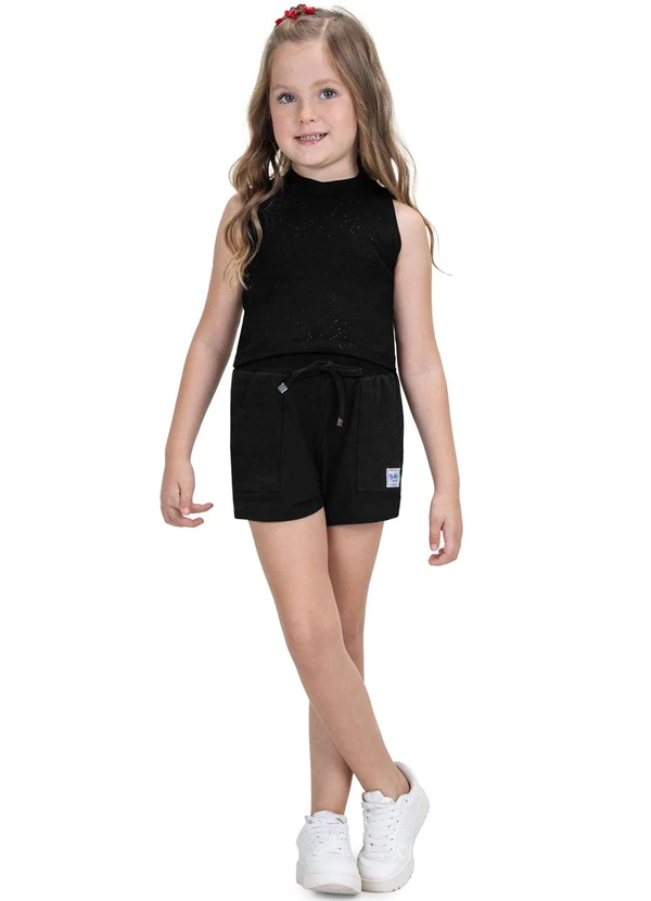 Trick Nick - Conjunto Cropped com Shorts com Glitter Preto