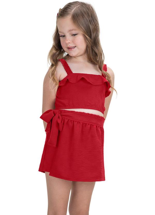 Trick Nick - Conjunto Cropped com Shorts-Saia Vermelho
