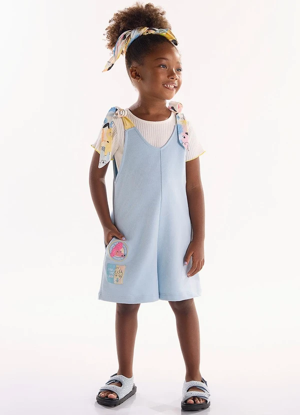 Três e Já - Conjunto Cropped e Macaquinho Bege