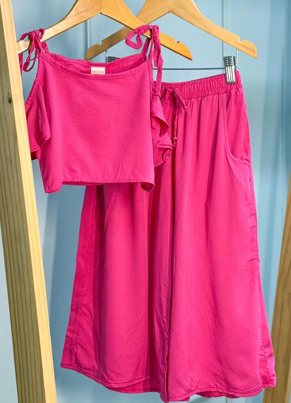 Pokótinha - Conjunto Cropped e Pantacourt em Viscose Rosa 2