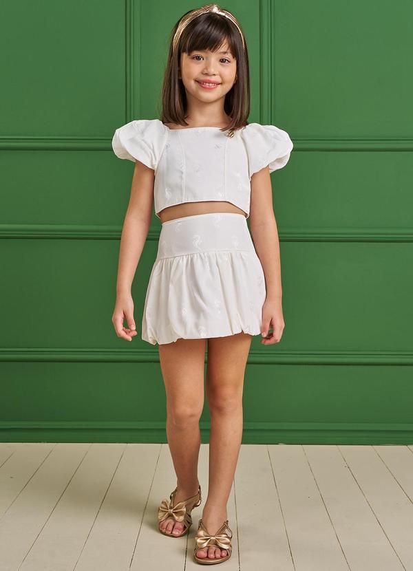 Pokótinha - Conjunto Cropped e Saia Balonê em Viscose Bege 1