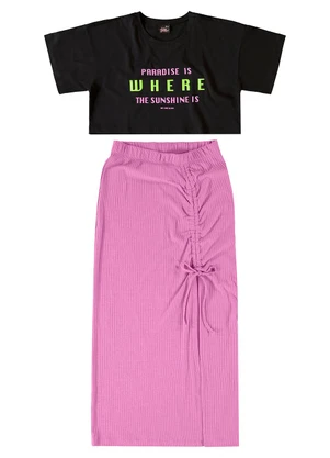 Gloss - Conjunto Cropped e Saia Infantil Preto - GLOSS