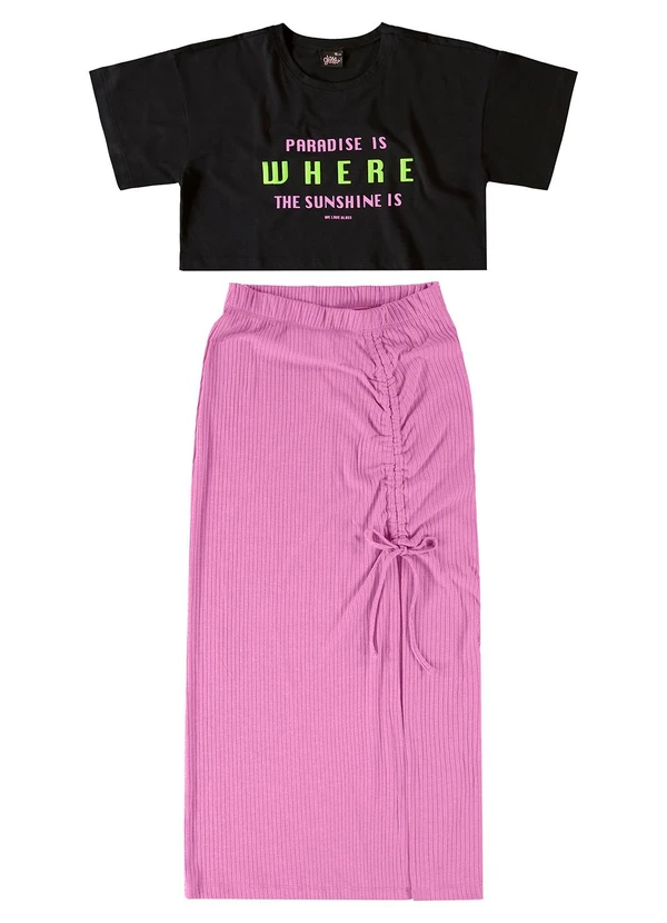 Gloss - Conjunto Cropped e Saia Infantil Preto 2
