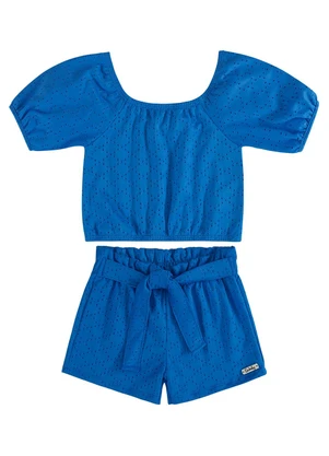 Quimby - Conjunto Cropped e Short Clochard Azul - QUIMBY