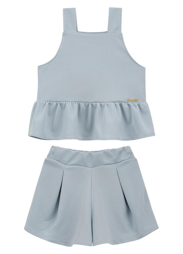 Amada - Conjunto Cropped e Short em Malha Azul