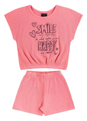 Guloseima - Conjunto Cropped e Short em Ribana Rosa - GULOSEIMA