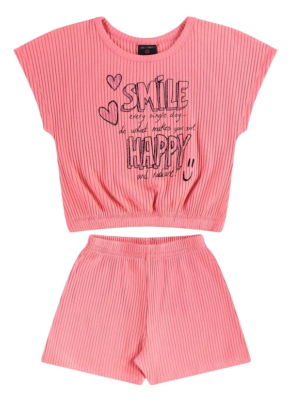 Guloseima - Conjunto Cropped e Short em Ribana Guloseima Rosa
