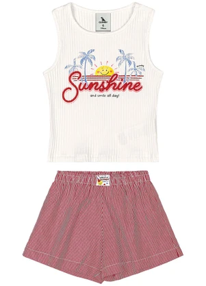 Quimby - Conjunto Cropped e Short Listrado Bege - QUIMBY