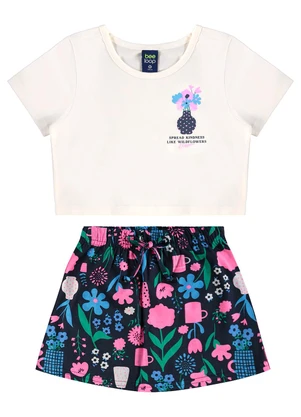 Bee Loop - Conjunto Cropped e Short-Saia Floral Bege - BEE LOOP