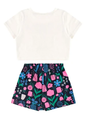 Bee Loop - Conjunto Cropped e Short-Saia Floral Bege - BEE LOOP