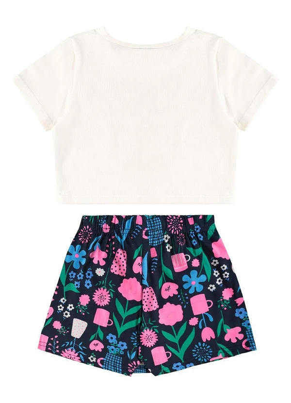 Bee Loop - Conjunto Cropped e Short-Saia Floral Bege 2