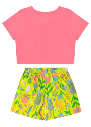 Bee Loop - Conjunto Cropped e Short-Saia Floral Rosa - BEE LOOP