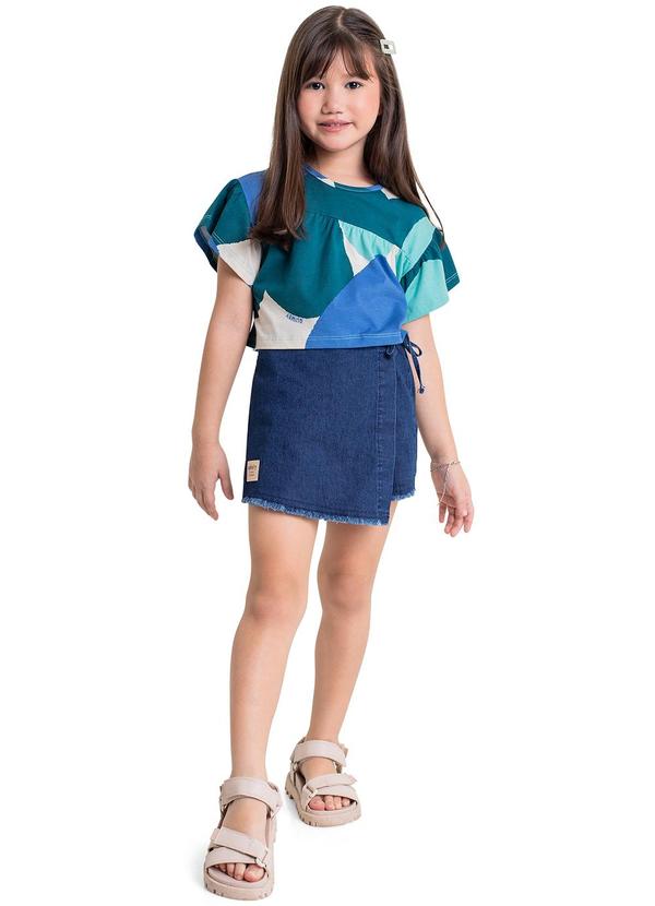 Quimby - Conjunto Cropped e Short-Saia Infantil Azul