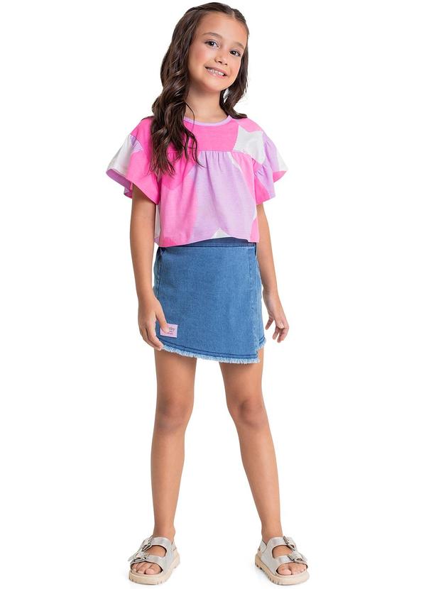 Quimby - Conjunto Cropped e Short-Saia Infantil Rosa