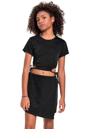 Gloss - Conjunto Cropped e Short-Saia Juvenil Preto - GLOSS