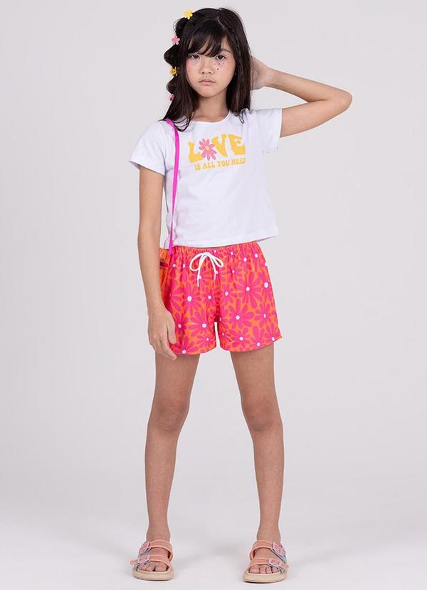 Vida Costeira - Conjunto Cropped Infantil Manguinha Branco