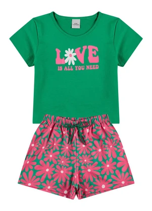 Vida Costeira - Conjunto Cropped Infantil Manguinha  Verde - VIDA COSTEIRA