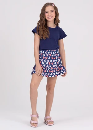 Vida Costeira - Conjunto Cropped Infantil Saia Rodada Azul - VIDA COSTEIRA