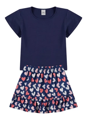 Vida Costeira - Conjunto Cropped Infantil Saia Rodada Azul - VIDA COSTEIRA