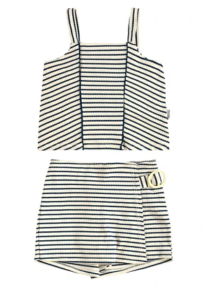 Malwee Kids - Conjunto Cropped Listrado com Fivela Preto - MALWEE KIDS