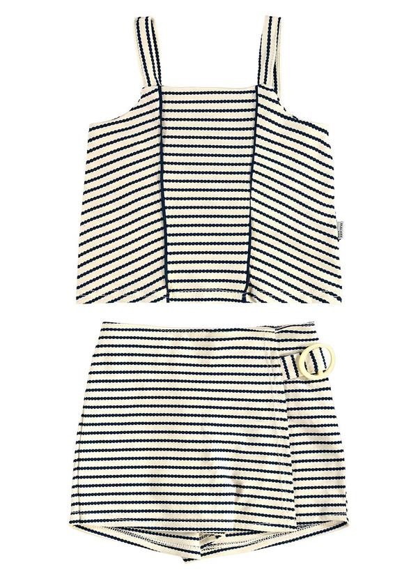 Malwee Kids - Conjunto Cropped Listrado com Fivela Preto