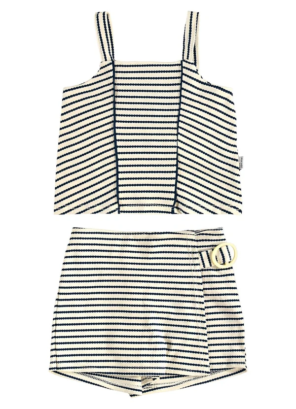 Malwee Kids - Conjunto Cropped Listrado com Fivela Preto 1