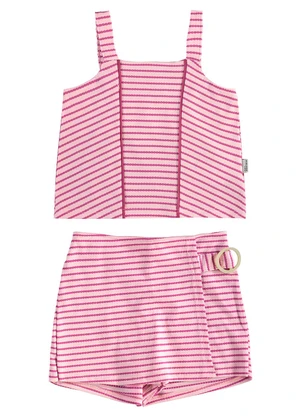 Malwee Kids - Conjunto Cropped Listrado com Fivela Rosa - MALWEE KIDS