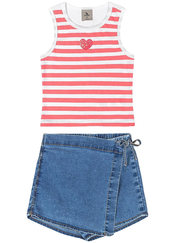 Quimby - Conjunto Cropped Short-Saia Jeans Rosa 2