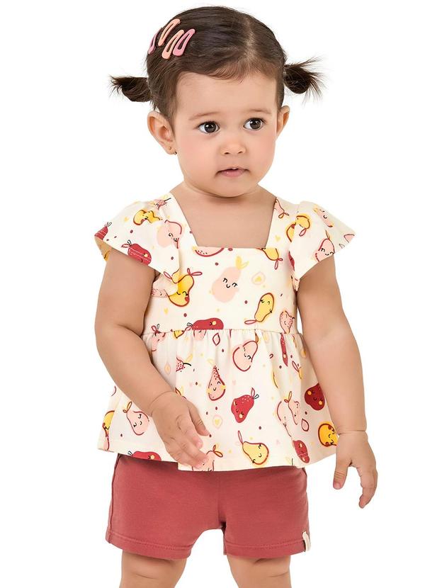 Elian - Conjunto Curto Bebê Menina Frutas Bege