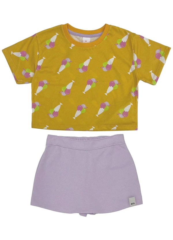 Marisol - Conjunto Curto Estampado Infantil Amarelo