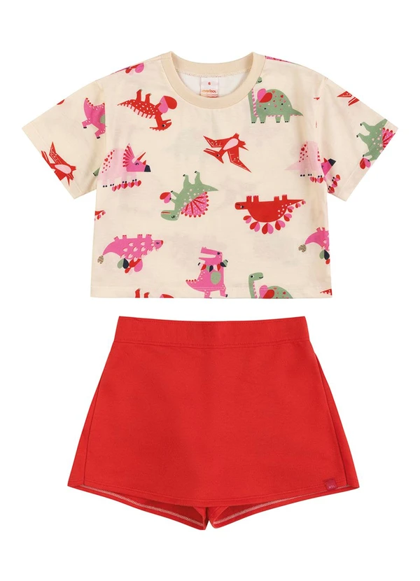 Marisol - Conjunto Curto Estampado Menina Marisol Vermelho