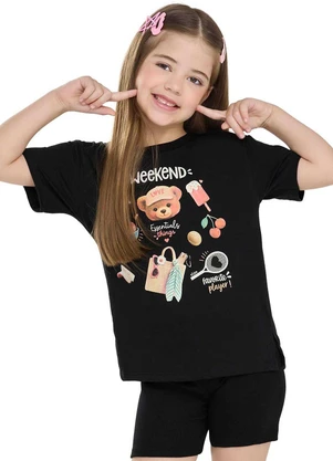 Elian - Conjunto Curto Infantil Menina Alongado Preto - ELIAN