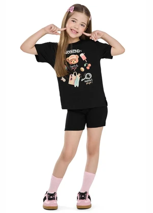Elian - Conjunto Curto Infantil Menina Alongado Preto - ELIAN