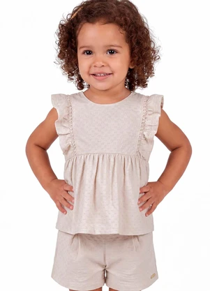 Colorittá - Conjunto Curto Infantil Menina Babados Bege - COLORITTÁ