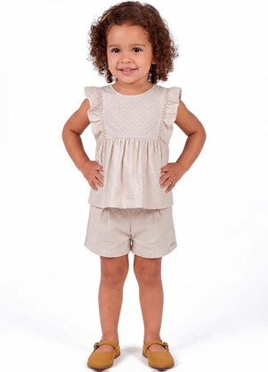 Colorittá - Conjunto Curto Infantil Menina Babados Bege - COLORITTÁ