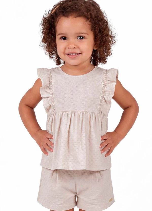Colorittá - Conjunto Curto Infantil Menina Babados Bege