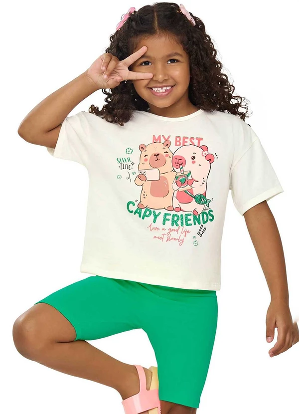Elian - Conjunto Curto Infantil Menina Confortável Bege