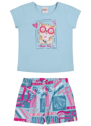 Elian - Conjunto Curto Infantil Menina Estampada Azul - ELIAN