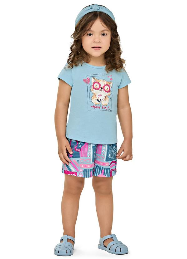 Elian - Conjunto Curto Infantil Menina Estampada Azul