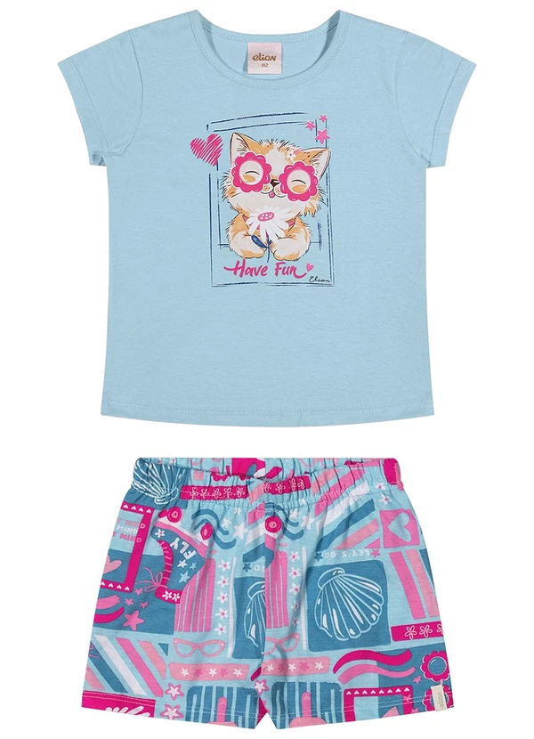 Elian - Conjunto Curto Infantil Menina Estampada Azul 2